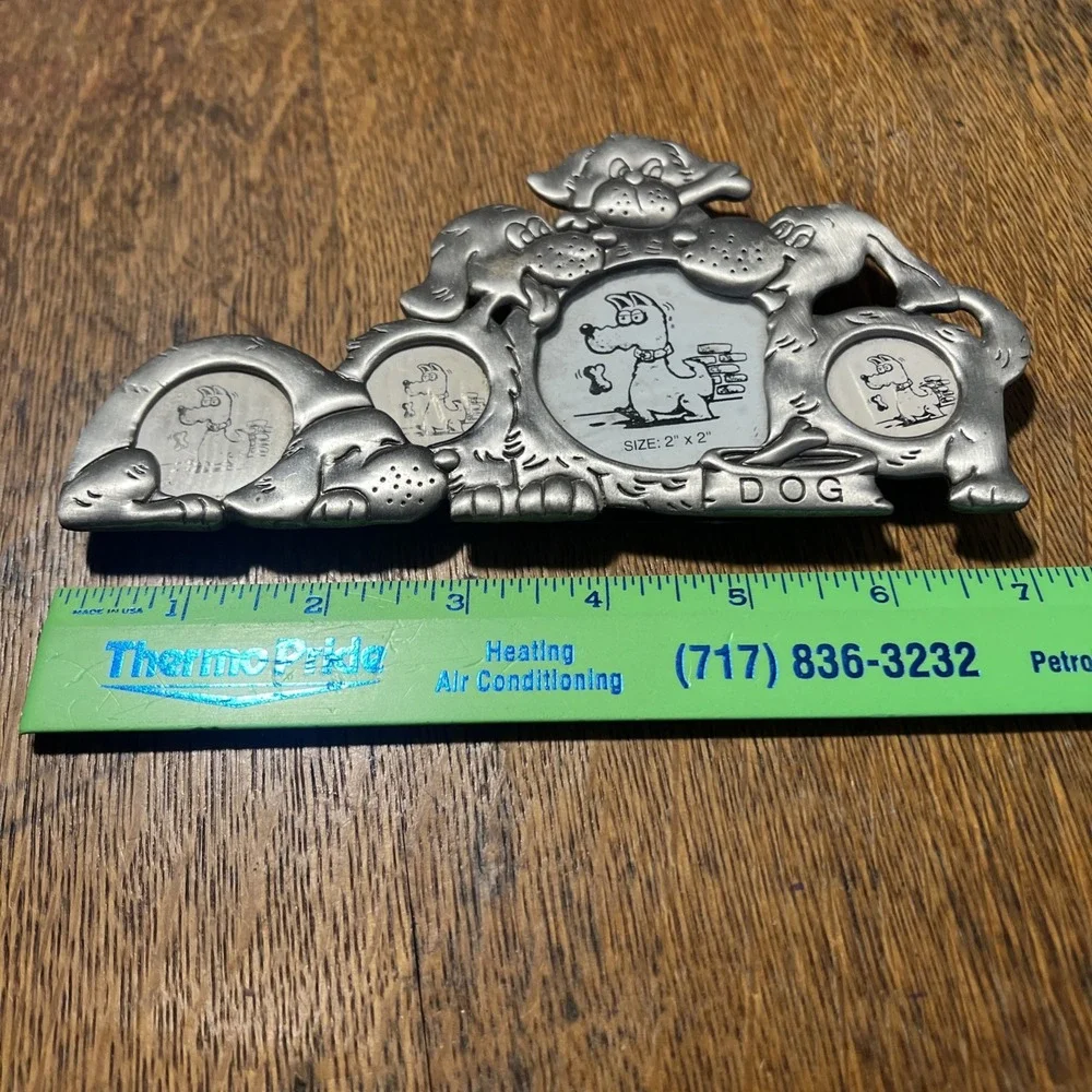 ABC Distributing Dog Theme Silver Pewter Metal 4 Photo Collage Frame Pet NOS